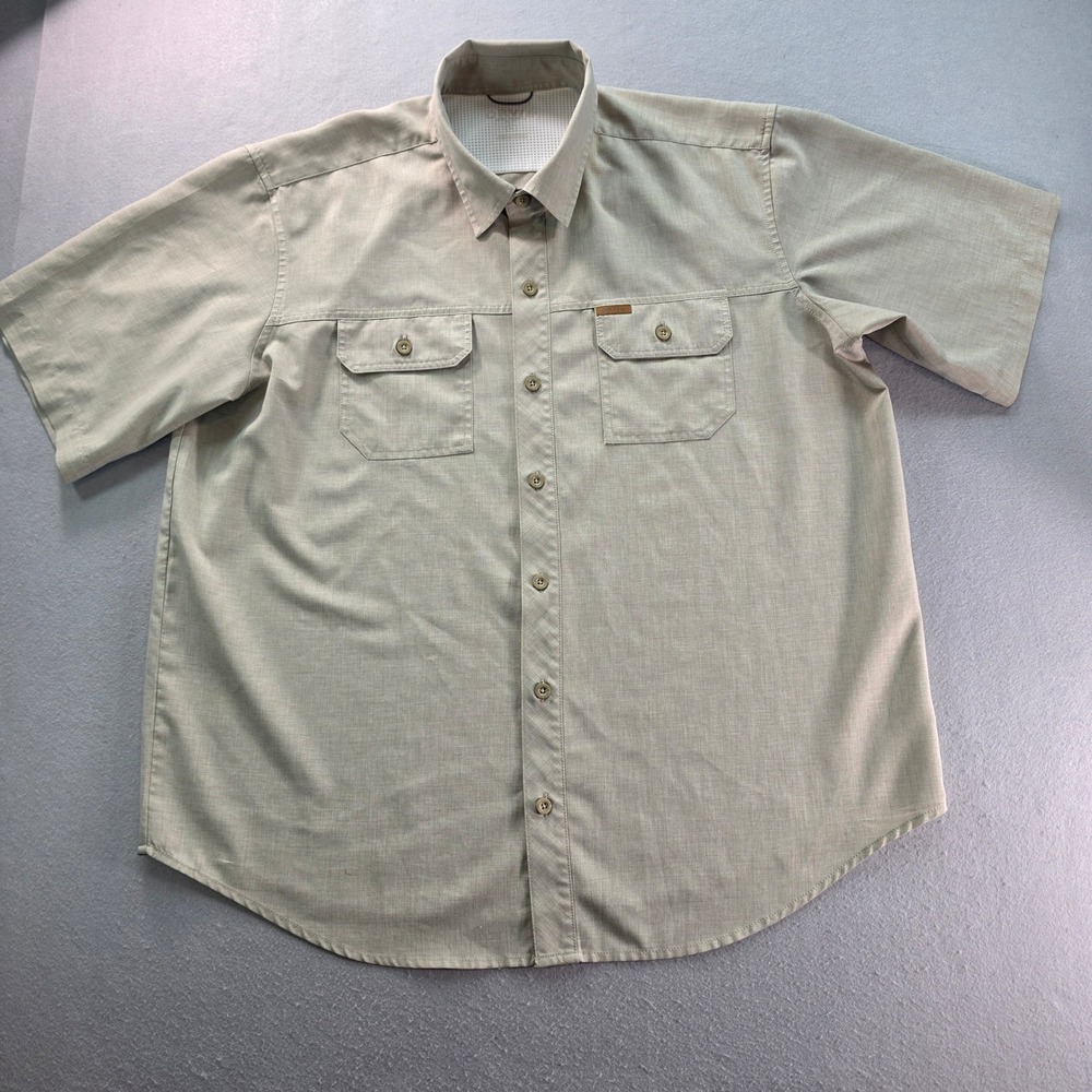 Orvis Mens Short Sleeve Button Down Shirt Tan Khaki Hiking Travel Size Large